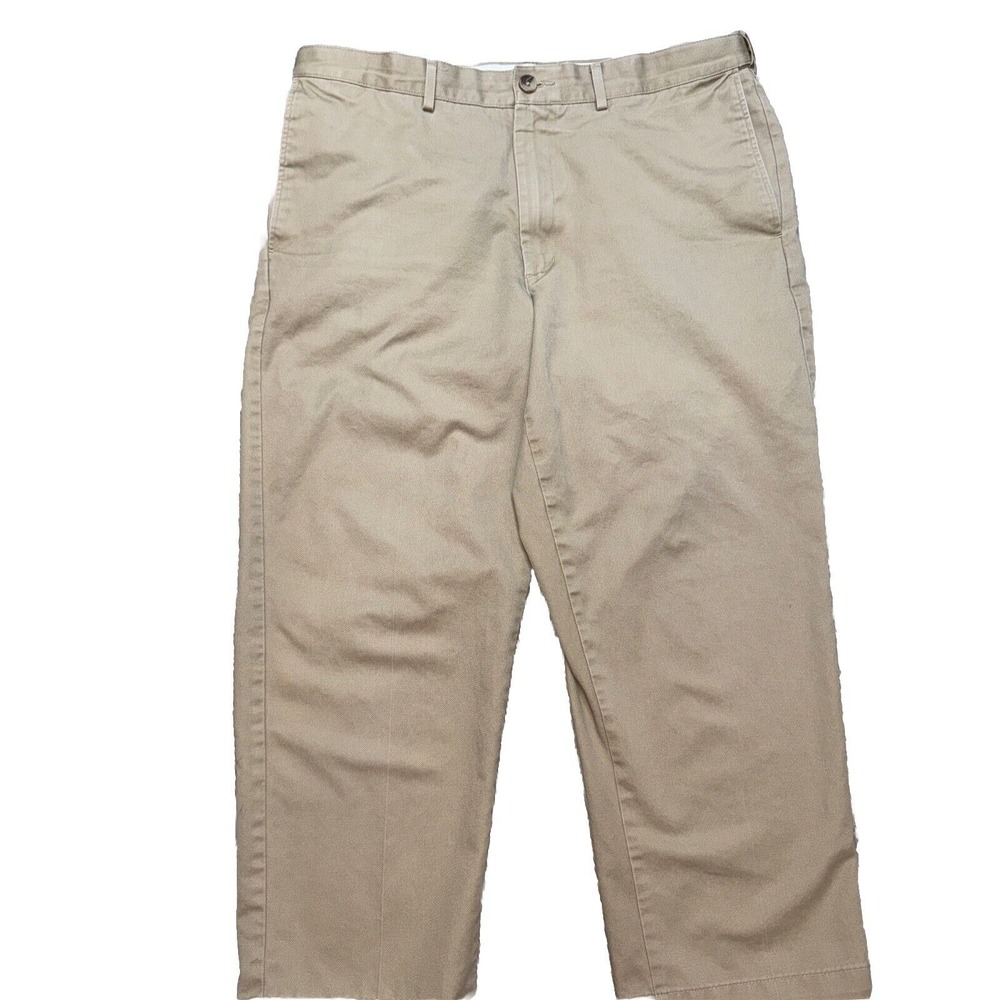 Lands' End Beige Khaki Chino Traditional Fit Pants Mens Flat Front Size 36‎